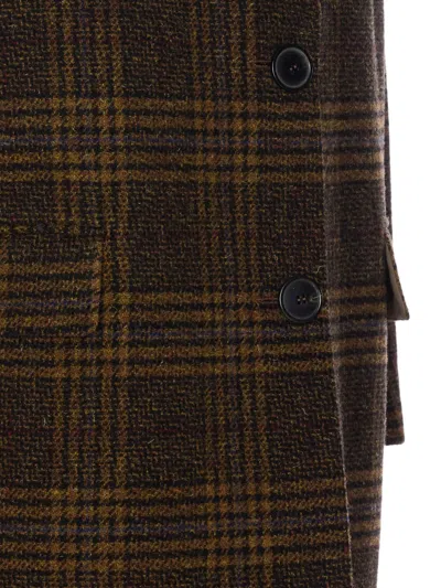 Isabel Marant Étoile Checked V-neck Wool Single Breasted Coat In Brown