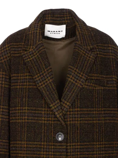 Isabel Marant Étoile Checked V-neck Wool Single Breasted Coat In Brown