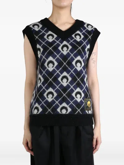 Marine Serre Moon-pattern Knit Vest In Black