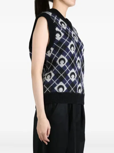 Marine Serre Moon-pattern Knit Vest In Black