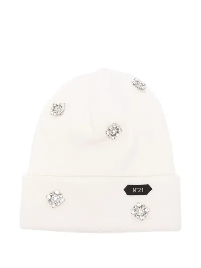N°21 Crystal-embellished Beanie In Neutral