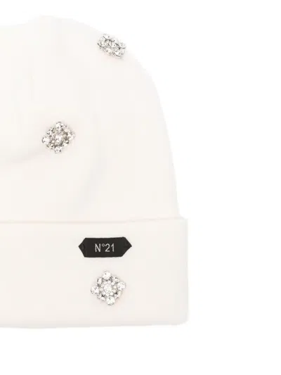 N°21 Crystal-embellished Beanie In Neutral