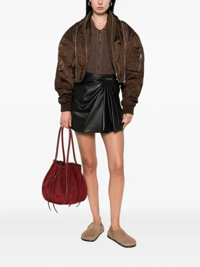 Loewe Draped Lambskin Midi Skirt In Black