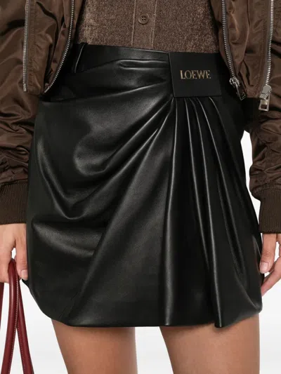 Loewe Draped Lambskin Midi Skirt In Black