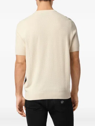Philipp Plein Ribbed Short-sleeve Sweater In Neutral