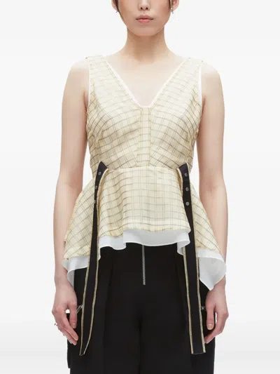 3.1 Phillip Lim Plaid Organza V Neck Flounce Top Hay Multi In Neutral