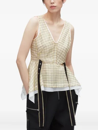 3.1 Phillip Lim Plaid Organza V Neck Flounce Top Hay Multi In Neutral