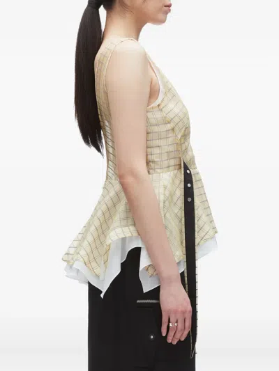 3.1 Phillip Lim Plaid Organza V Neck Flounce Top Hay Multi In Neutral