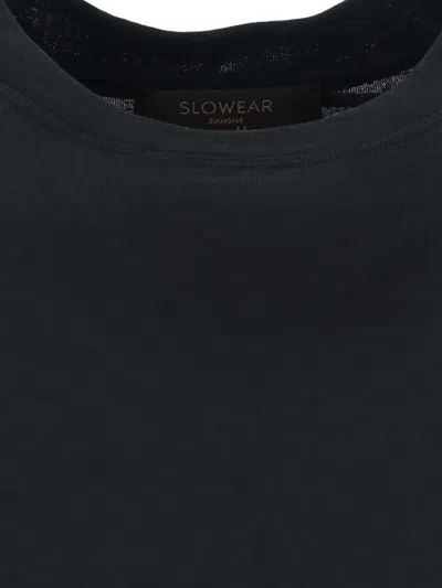 Zanone Round Neck Black Cotton T-shirt In Black