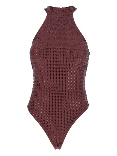 Venuja High-neck Embellished Swimsuit In Burgundy