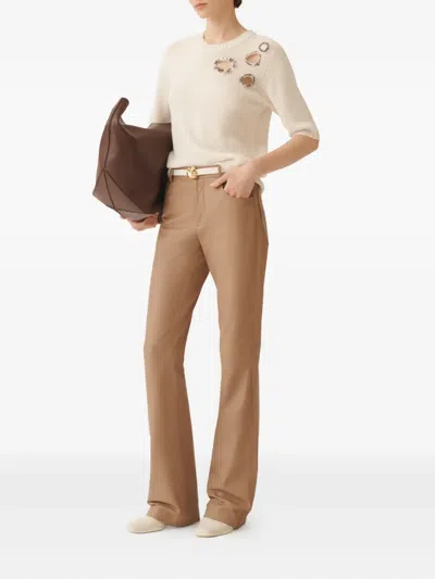 Fabiana Filippi Leather Flared Trousers In Brown