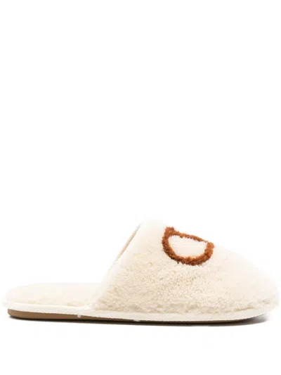 Valentino Logo-embroidered Slippers In White