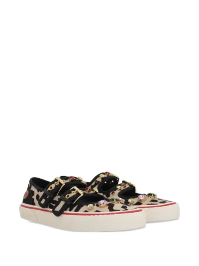 Valentino Dollyboard Leopard Printed Calf Hair Double-strap Sneakers In Multi