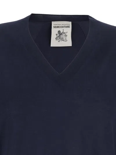 Semicouture V Neck Wool Pull In Blue