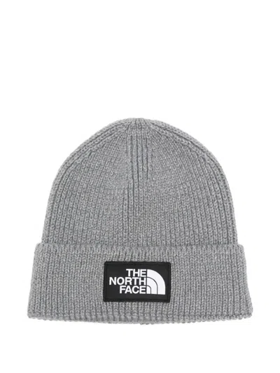 The North Face Logo-patch Ribbed Beanie In Gray