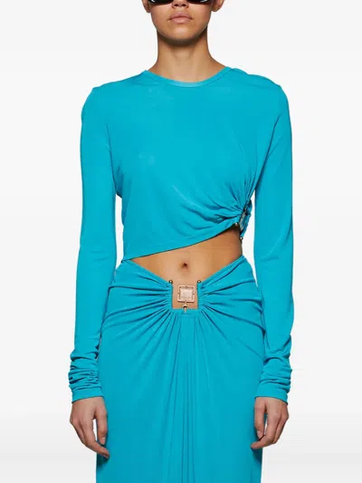 Christopher Esber Bezel Quartz Twist-detail Long-sleeve Top In Blue