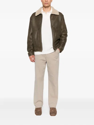 Salvatore Santoro Shearling-collar Leather Jacket In Green
