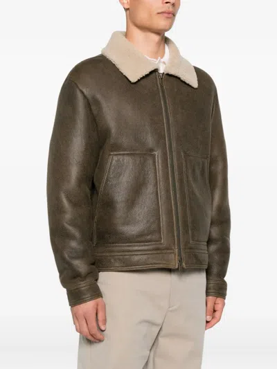 Salvatore Santoro Shearling-collar Leather Jacket In Green