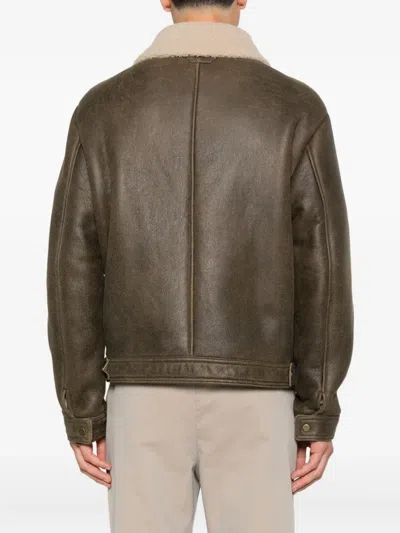 Salvatore Santoro Shearling-collar Leather Jacket In Green