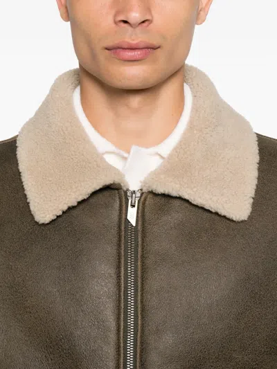 Salvatore Santoro Shearling-collar Leather Jacket In Green