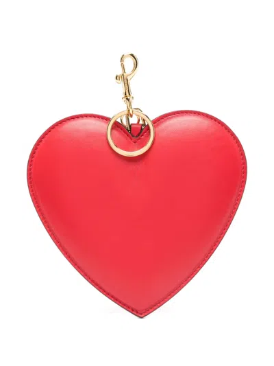 Moschino Heart Sheepskin Keyring In Red