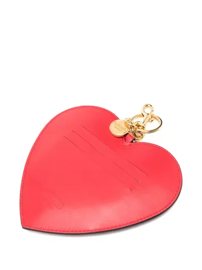 Moschino Heart Sheepskin Keyring In Red