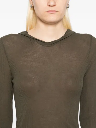 Rick Owens Knitted Hoddie In Green