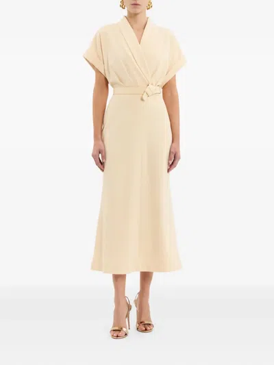 Rebecca Vallance Rowan Wrap-belt Midi Dress In Yellow