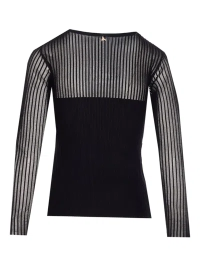 Patrizia Pepe Ribbed Transparent Knitwear In Black
