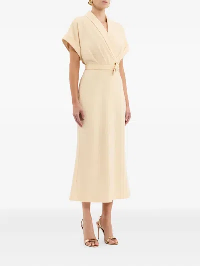 Rebecca Vallance Rowan Wrap-belt Midi Dress In Yellow