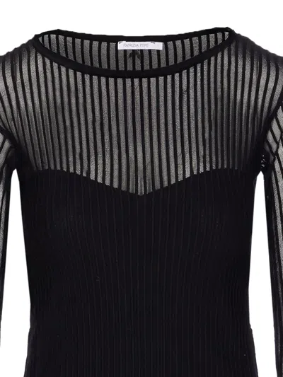 Patrizia Pepe Ribbed Transparent Knitwear In Black