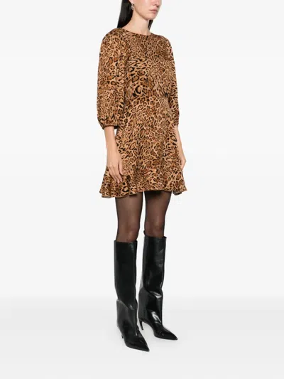 Twinset Leopard-print Puff-sleeve Mini Dress In Multi