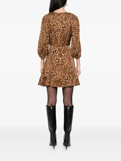 Twinset Leopard-print Puff-sleeve Mini Dress In Multi