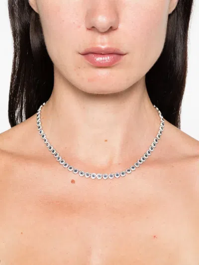 Swarovski Una Angelic Rhodium Plated Crystal Tennis Necklace In Metallic