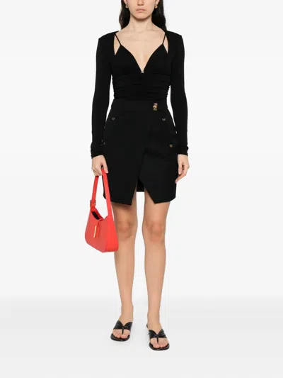 Elisabetta Franchi Long-sleeve Ruched Bodysuit In Black