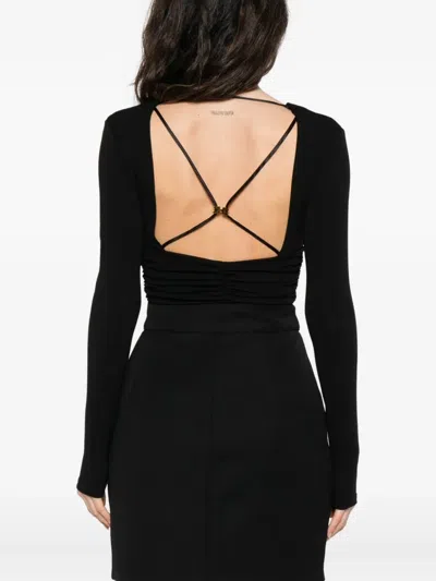 Elisabetta Franchi Long-sleeve Ruched Bodysuit In Black