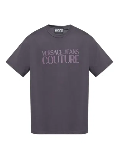 Versace Jeans Couture T-shirt With Printed Logo In Purple