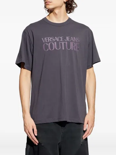 Versace Jeans Couture T-shirt With Printed Logo In Purple