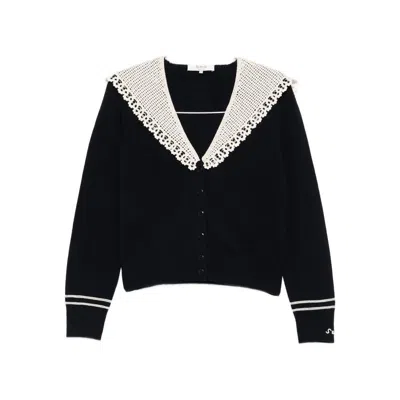 Sea Marie Crochet-collar Cardigan In Black