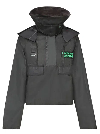 Ganni Anorak Multicolor Tartan Jacket In Black