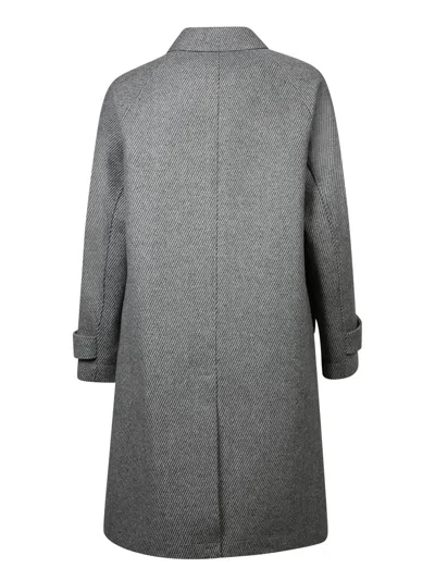 Officine Generale Raglan Wool Stripes Grey Coat In Gray
