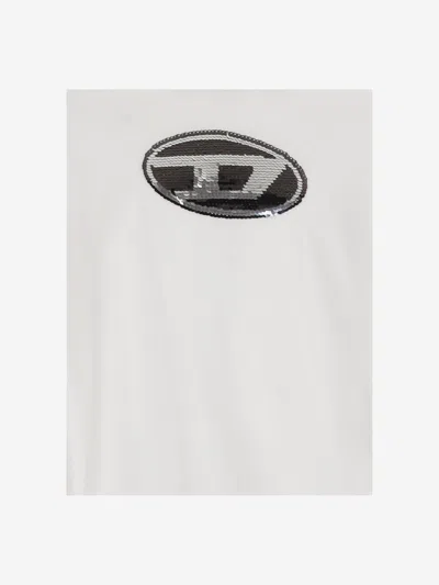 Diesel Cotton T-shirt With Sequin Logo In White