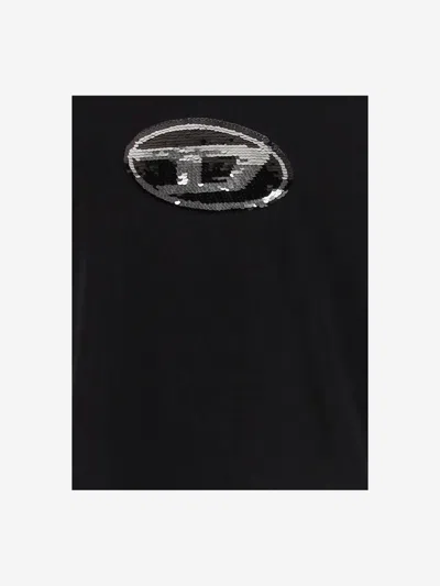 Diesel Cotton T-shirt With Sequin Logo In Black