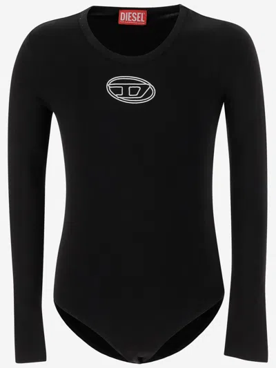 Diesel Balat Stretch Cotton Bodysuit With Logo In Black