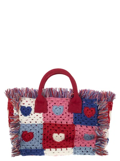 Mc2 Saint Barth Heart Patches Crochet Bag With Fringes