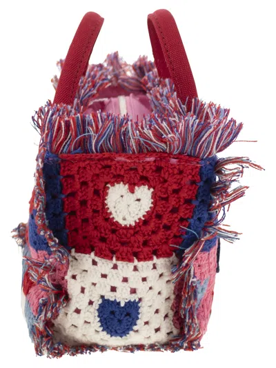 Mc2 Saint Barth Heart Patches Crochet Bag With Fringes