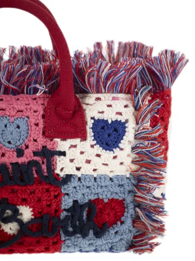 Mc2 Saint Barth Heart Patches Crochet Bag With Fringes
