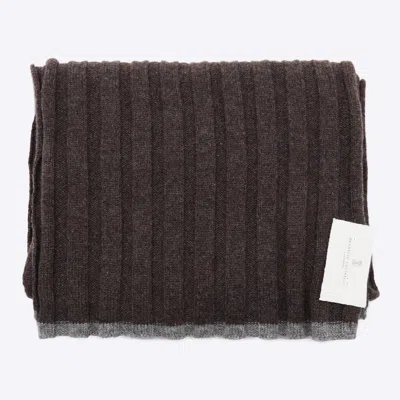 Brunello Cucinelli Ribbed Texture Soft Fabric Two-tone Scarf In Brown