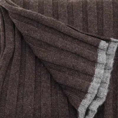 Brunello Cucinelli Ribbed Texture Soft Fabric Two-tone Scarf In Brown