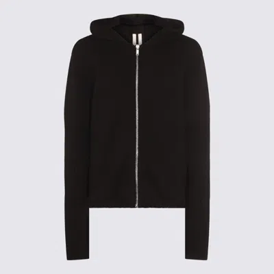 Rick Owens Hooded Crewneck Sweater Ribbed Texture In Black